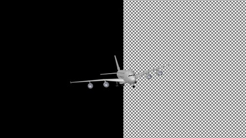 Anflug aus der Kurve eines großen Flugzeugs, Frontansicht, Alphakanal, Exklusiv, 3D-Render