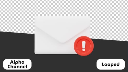 3D Email Error Animation | Notification with Red Exclamation Mark | Alpha Channel