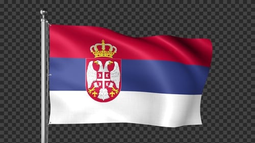 Waving Flag of Serbia Animated with Realistic Fabric Motion