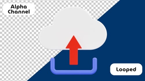 3D Animated Cloud Upload with Arrow | Alpha Channel