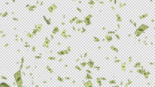 Falling Dollars Cartoon Banknote Animation, on Alpha Channel, Loop