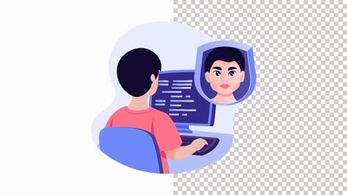 Person Coding While A Holographic Animation Alpha Channel