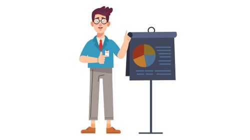 Flat Design Animated Character Explaining Business Data