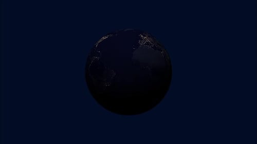 Earth Globe Rotating at Night with City Lights Reveal