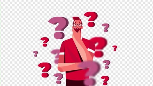 Animated Thinking Man with Question Marks Flat Design