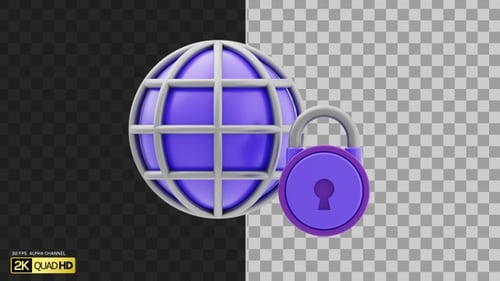 3D Internet Security Lock Unlock | Alpha Channel