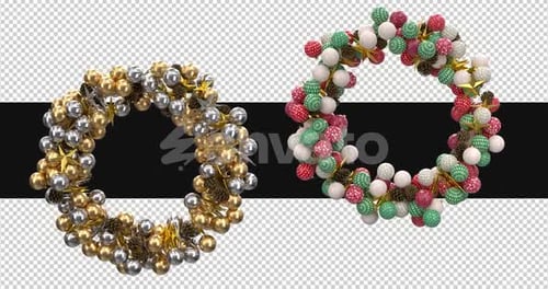 Animated Christmas Wreaths with Ornaments and Pinecones