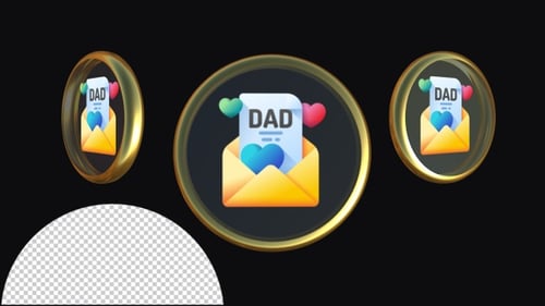 Animated 3D Golden Dad Letter Icon with Hearts