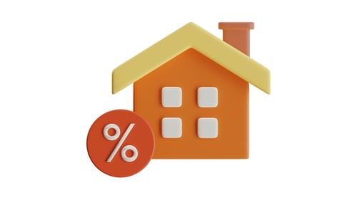 3D Render of Orange House with Percentage Sign for Mortgage and Real Estate Interest Rates