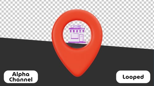 3D Location Pin with Store Animation | Alpha Channel