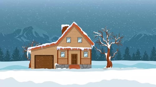 Cozy Winter Cabin in Snowy Landscape Animation