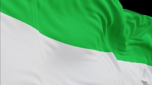 The Sierra Leone flag with alpha channel waving in the wind in slow motion
