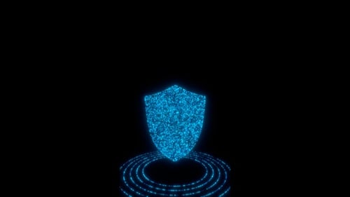 Vertical video neon shield cyber security hologram loop animation