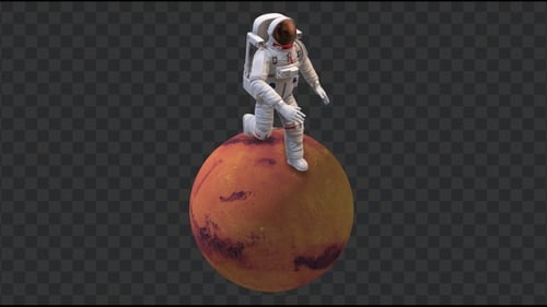 Running Astronaut in Mars Surface, Loop + Alpha Channel