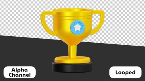 3D Golden Trophy with Star Emblem | Alpha Channel