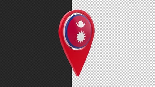 Rotating 3D Nepal Flag Location Pin