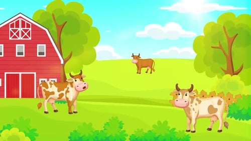 Cows At The Farm Animated Landscape Looped