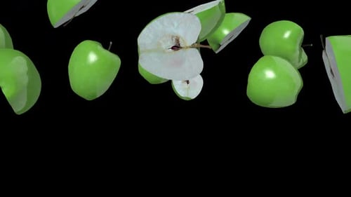 Dynamic Falling Green Apples and Slices Animation