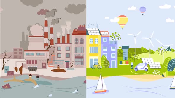 Environmental Difference - Climate Change - Green Earth vs Polluted ...