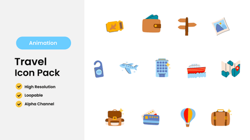 Animated Travel Icons Pack with Alpha Channel
