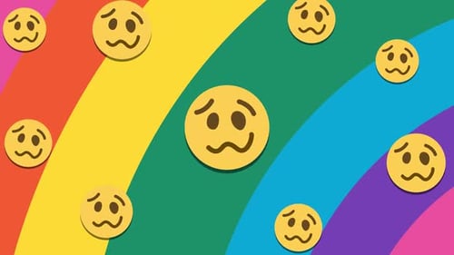 Fluid Rainbow Waves and Sad Emojis Animation