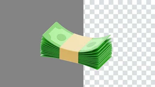 3D Animation of Stack of Dollar Bills with Bank Straps | Alpha Channel