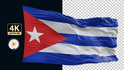 Waving Cuban Flag on Alpha Channel with Realistic Fabric Texture