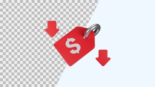 3D Animation Icon of Price Drop | Alpha Channel
