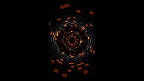 Vertical video abstract black and orange tunnel of cubes animation background