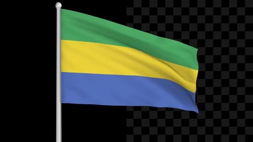 Realistic Waving Gabon Flag with Alpha Channel Background