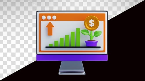 Animated 3D Monitor with Financial Growth Chart