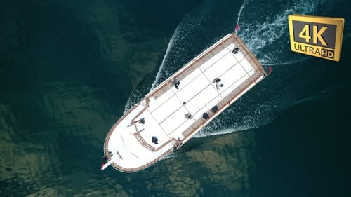Aerial View Boat Sailing On River In Turkey Halfeti