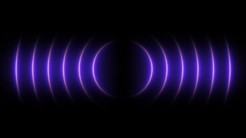 Purple neon sound waves seamless motion. Vibrant audio waves and waveform. Abstract technology