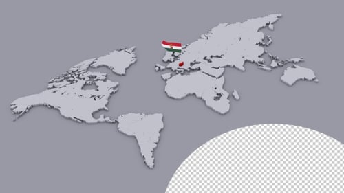 Animated 3D World Map with Hungary Flag and Location Pin Drop
