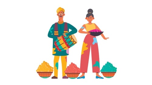 Animated Holi Festival Celebration with Flat Design Characters