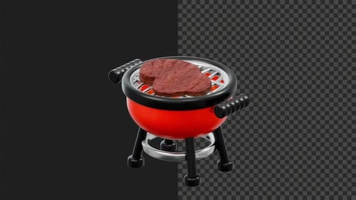 4K Grillen von Burgerpatty auf einem klassischen BBQ-Grill, 3D-Animation, Essen