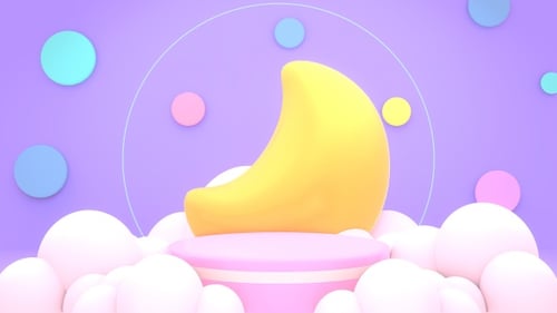 Abstract Pastel 3D Moon and Spheres Loop Background