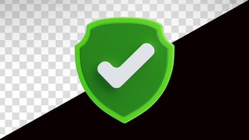 3d animation of green shield with white check symbol