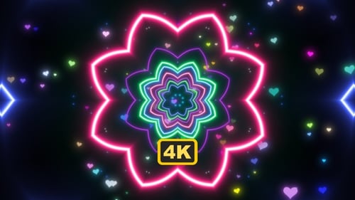 Colorful Neon Glow Tunnel FLower With Spreading Heart Love