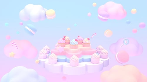 Sweet Dessert Cupcakes and Macarons Wonderland Loop Background