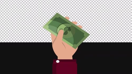 Animated Flat Design Hand Holding Spinning Dollar Bill
