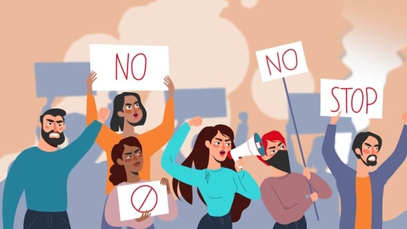 Animated Crowd Protesting with Signs Flat Design Illustration ...