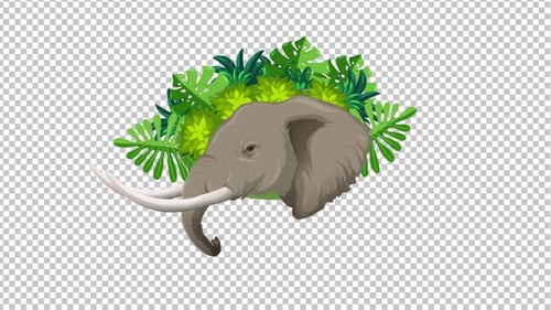 Animated Elephant Head with Tropical Leaves for Wildlife Projects