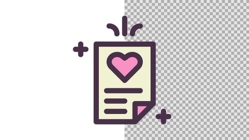 Animated Flat Design Document Icon with Heart Message