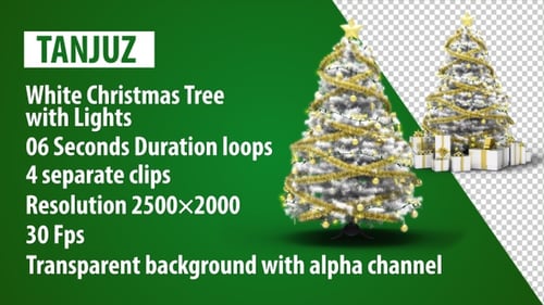 White Christmas Tree with Gifts and Twinkling Lights Loop