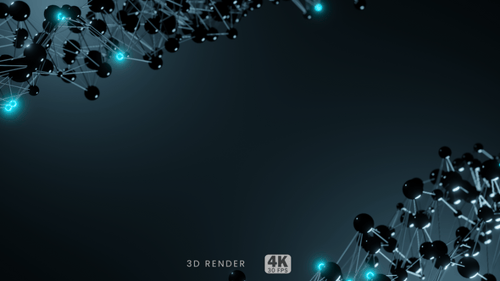 Dark background with molecule network and blank space.