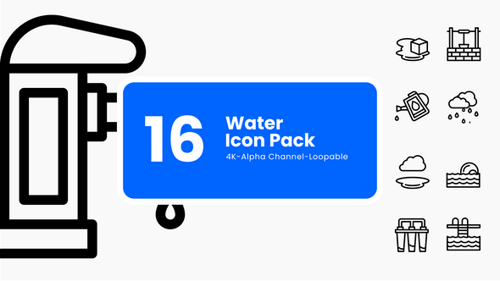 Animated Water Icons Pack in Flat Design Style