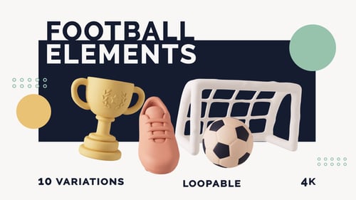 3D Animated Football Element Icons for Sports Video Projects