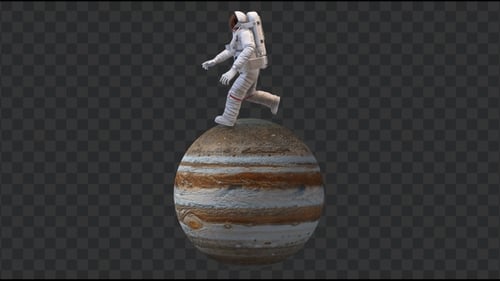 Running Astronaut in Jupiter Surface, Loop + Alpha Channel