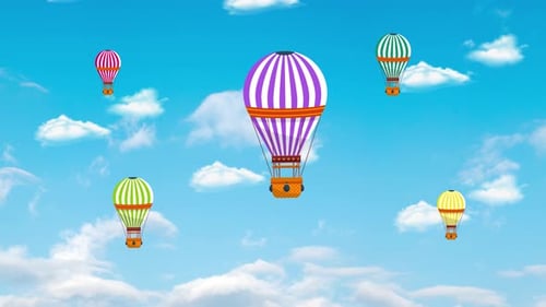 Colorful Flat Design Hot Air Balloons Floating in Blue Sky Animation